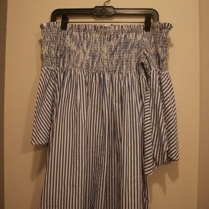 ZARA blue/white striped off-shoulder dress